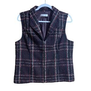 Christopher & Banks Women's Vest Small Lined Half Zip Up Plaid Blue